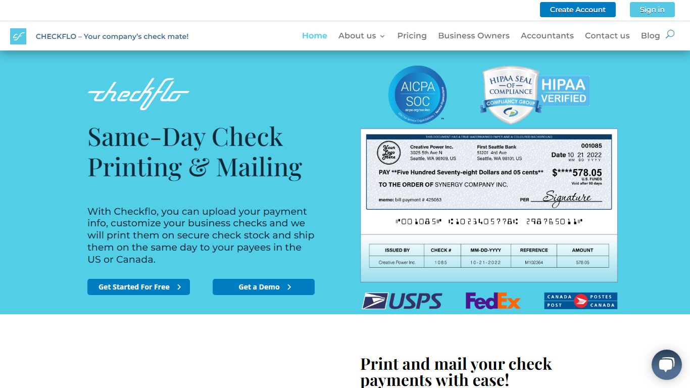 Same Day Check Printing & Mailing Service | Checkflo